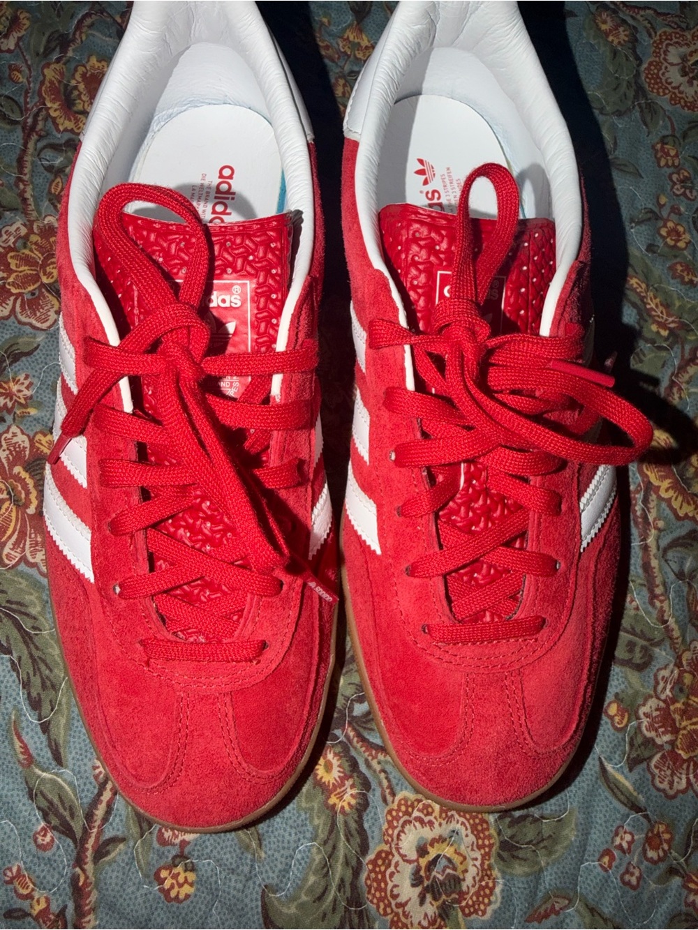 adidas Red Suede Sneakers with White Three Stripes